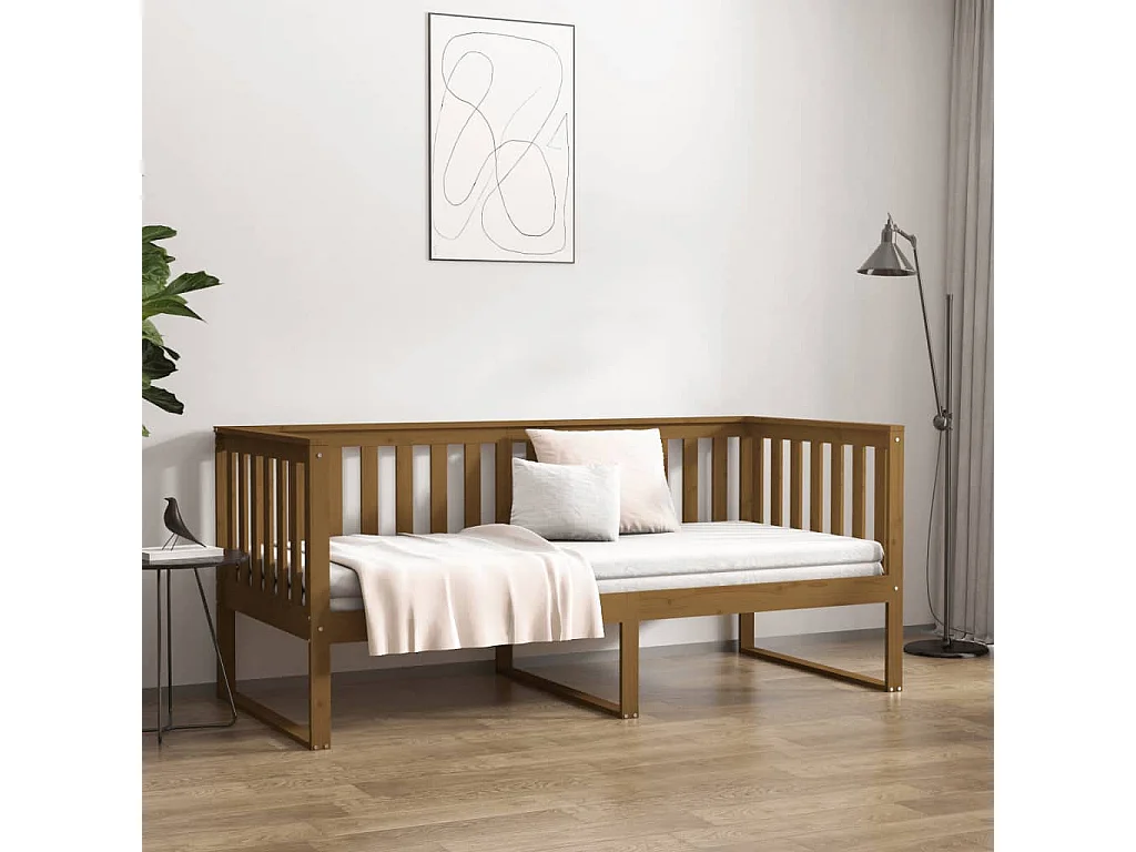 Lit - 90x200 cm Marron miel Bois de pin massif WVGQ9676