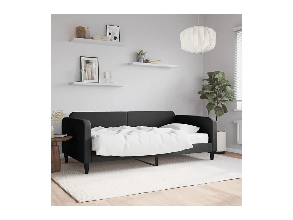 Lit - 100x200 cm avec matelas noir tissu WVGQ6795