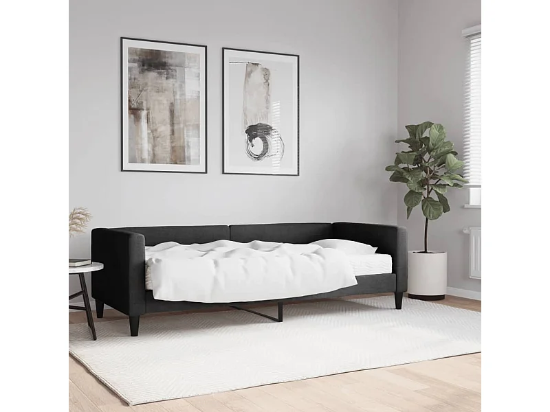 Lit - 80x200 cm avec matelas noir tissu WVGQ3540