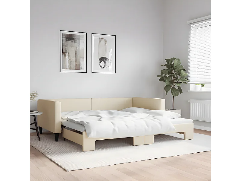 Lit gigogne crème 100x200 cm tissu WVGQ9124