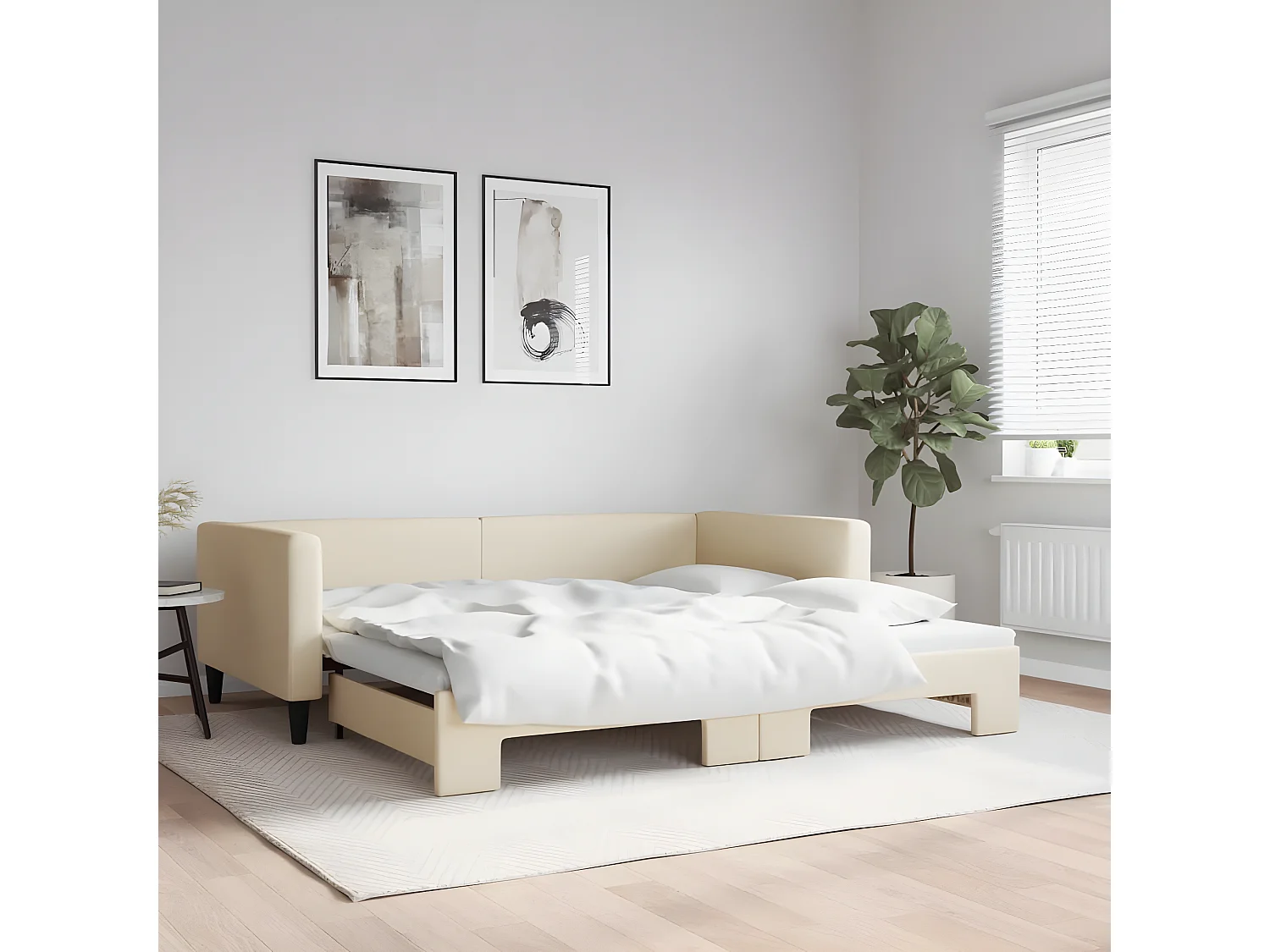 Lit gigogne crème 100x200 cm tissu WVGQ9124