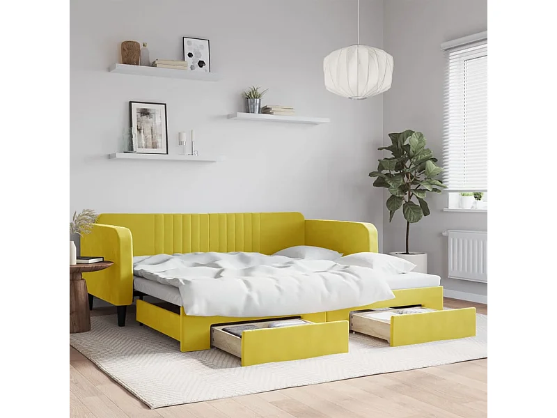 Cama nido - 100x200 cm con cajones terciopelo amarillo ES32748