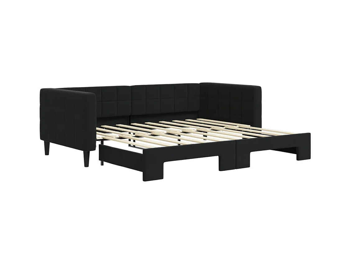 Slaapbank met onderschuifbed 90x190 cm fluweel zwart NL80131