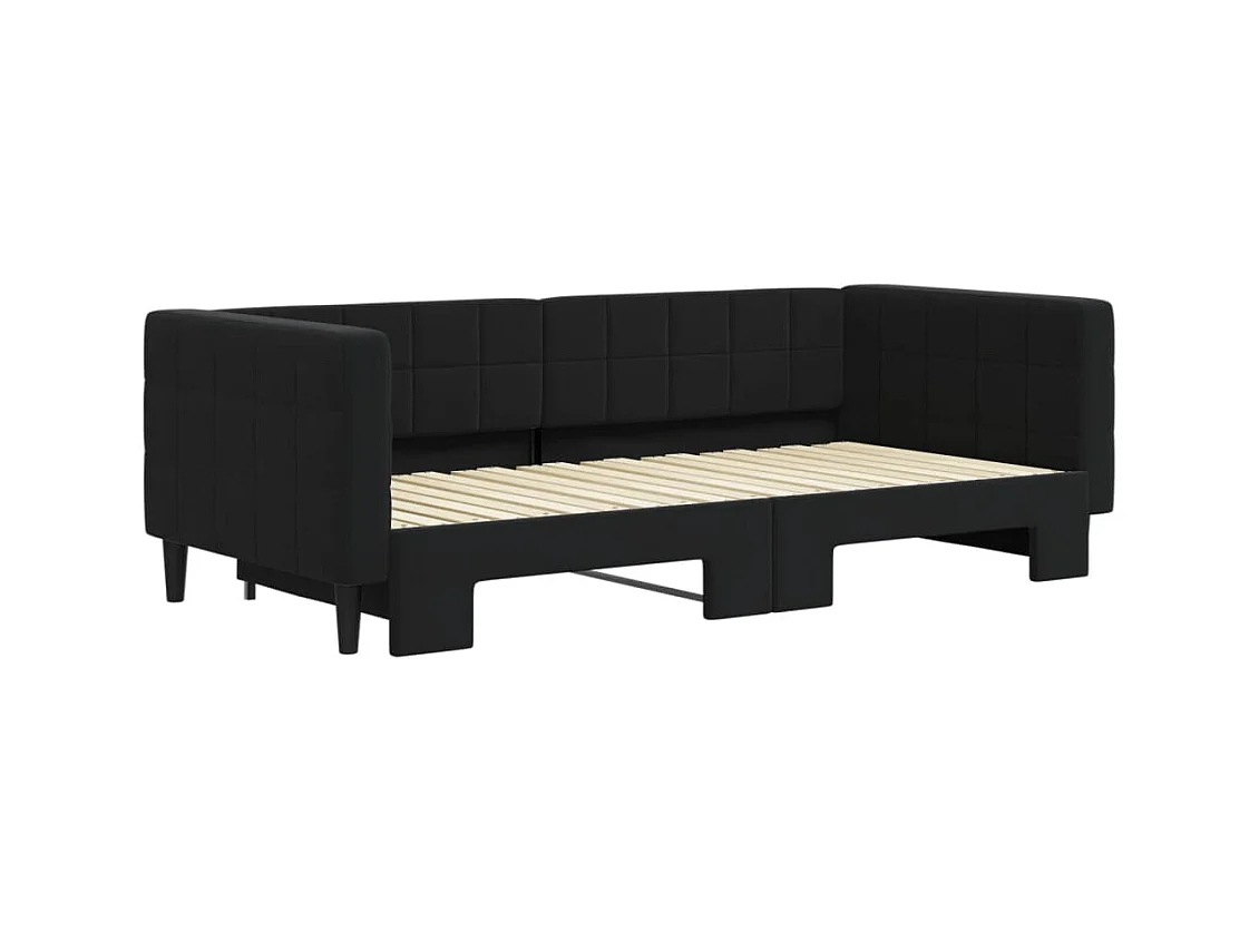 Slaapbank met onderschuifbed 90x190 cm fluweel zwart NL80131