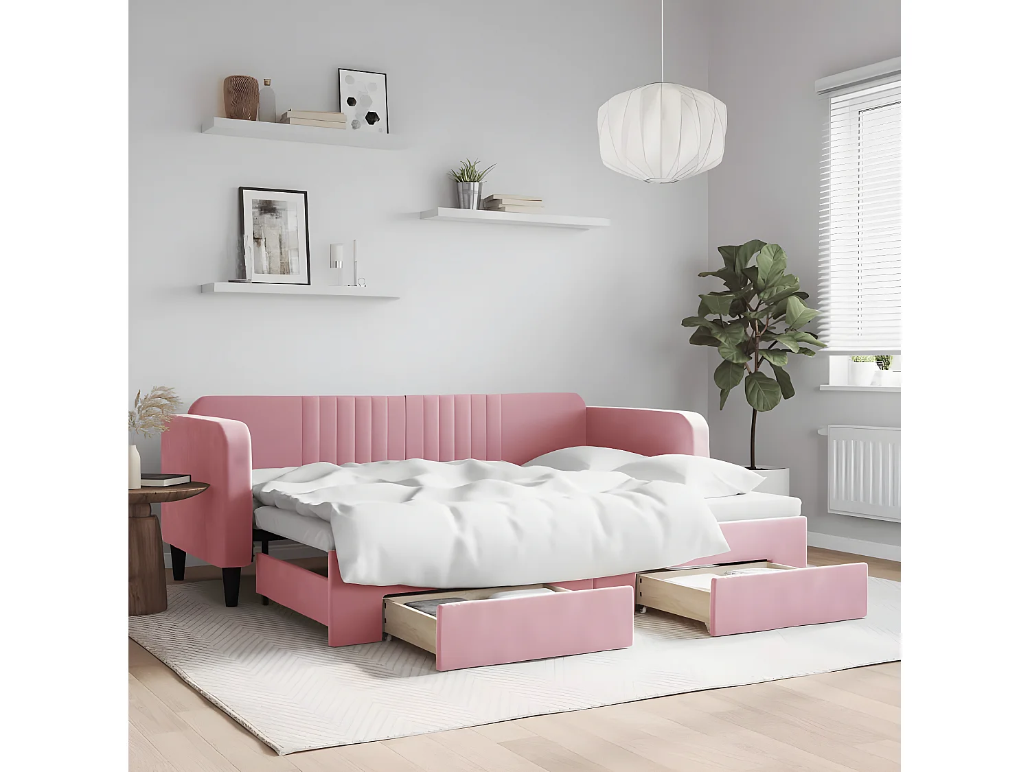 Tagesbett Ausziehbar,Ausziehbett mit Schubladen Rosa 80x200 cm Samt -gkd91192