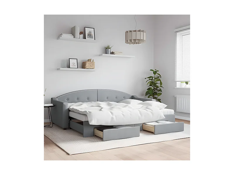 Tagesbett Ausziehbar,Ausziehbett mit Schubladen Hellgrau 80x200 cm Stoff -gkd11585