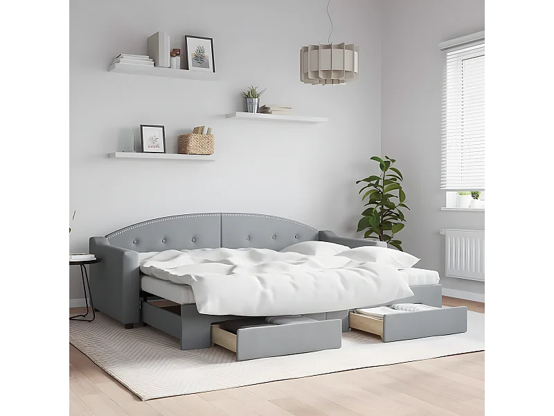Slaapbank met onderschuifbed en lades 80x200 cm stof lichtgrijs NL40172
