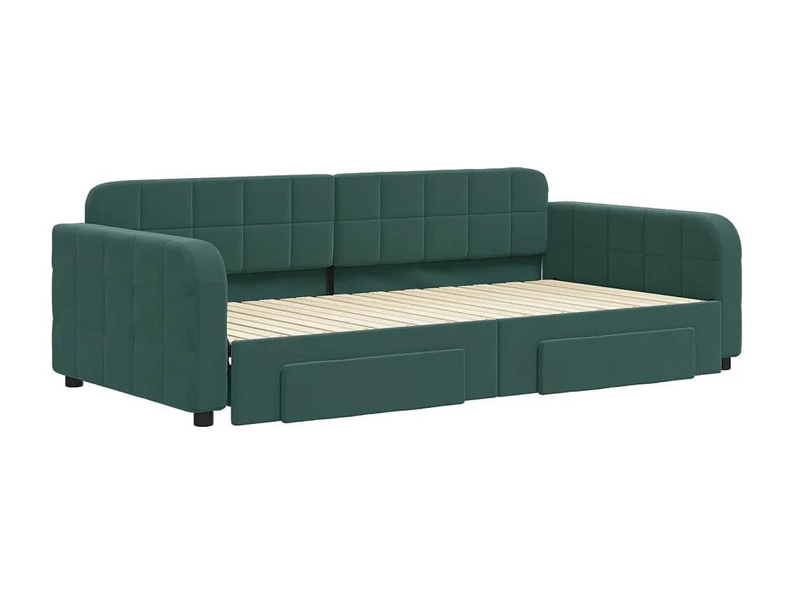 Lit gigogne et tiroirs vert foncé 100x200 cm velours ASW50206