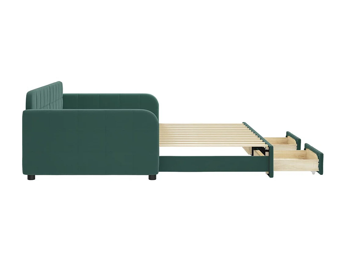 Lit gigogne et tiroirs vert foncé 100x200 cm velours ASW50206