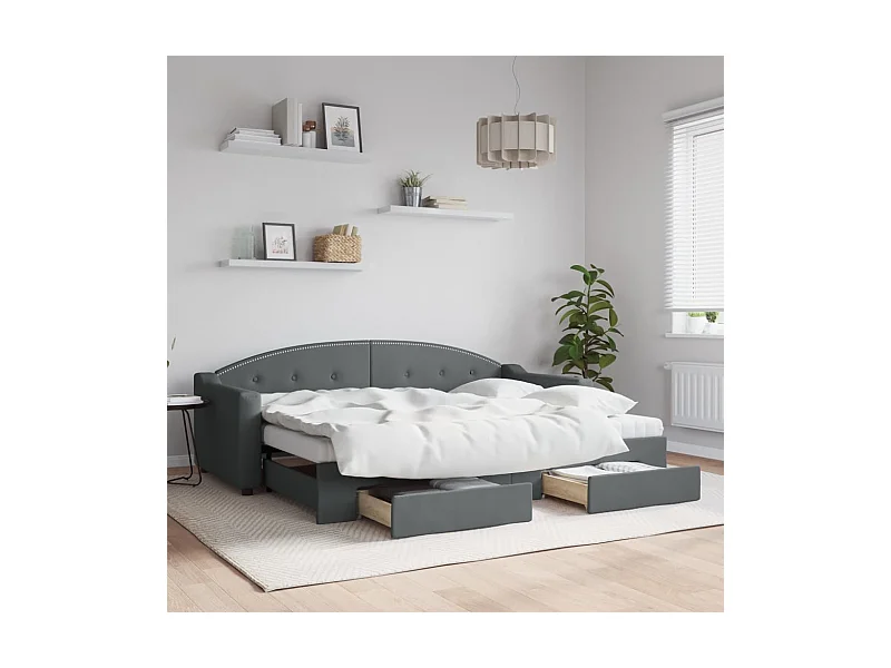 Tagesbett Ausziehbar,Ausziehbett mit Schubladen Dunkelgrau 80x200 cm Stoff -gkd84061
