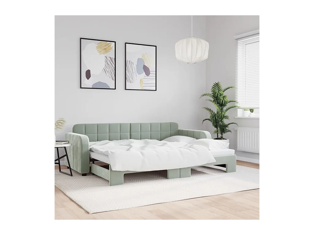 Lit gigogne gris clair 80x200 cm velours WVGQ5295