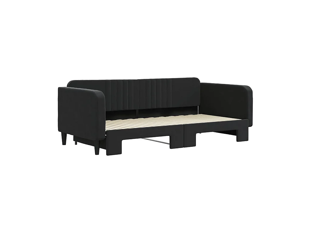 Slaapbank met onderschuifbed 100x200 cm fluweel zwart NL87251