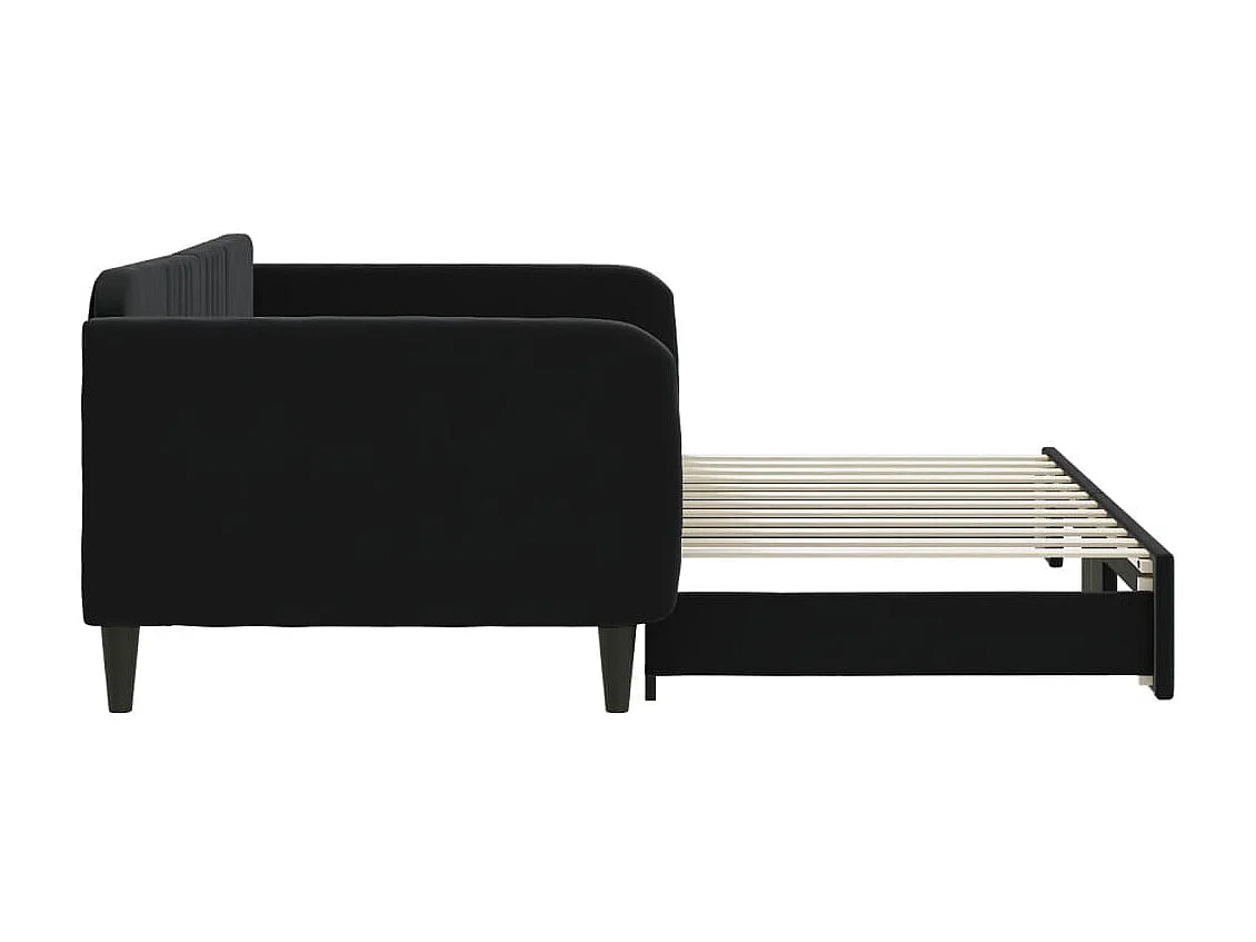 Slaapbank met onderschuifbed 100x200 cm fluweel zwart NL87251