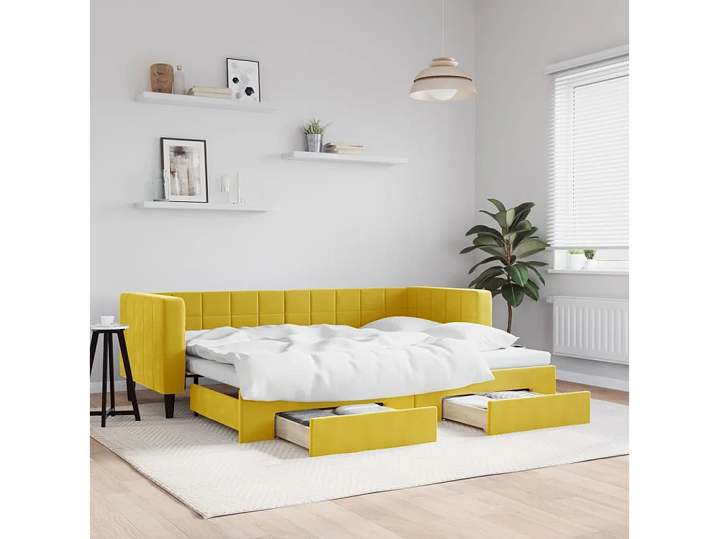 Cama nido - 80x200 cm con cajones terciopelo amarillo ES72258