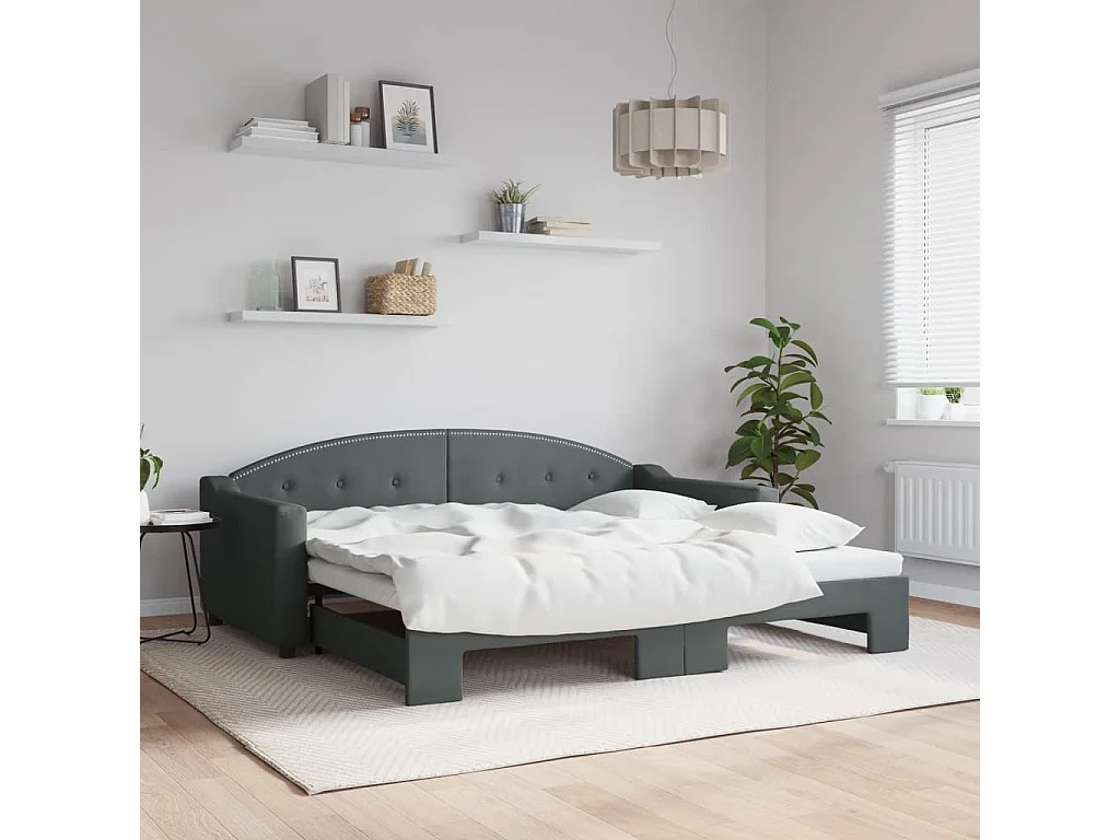 Lit gigogne gris foncé 90x190 cm tissu WVGQ5663