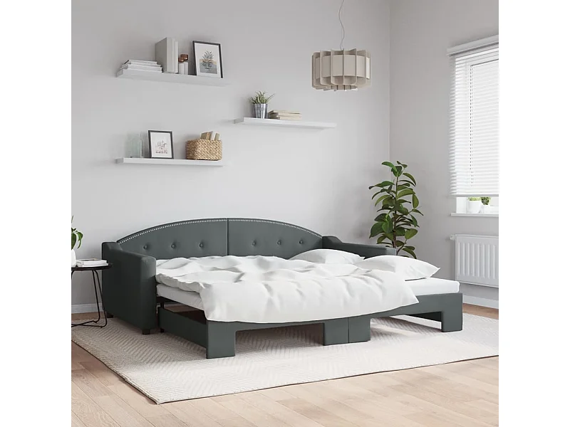 Slaapbank met onderschuifbed 90x190 cm stof donkergrijs NL58084