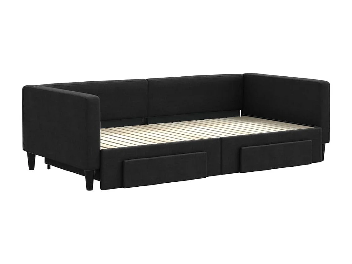 Cama dupla com gavetão e gavetas 100x200 cm tecido preto PT989854