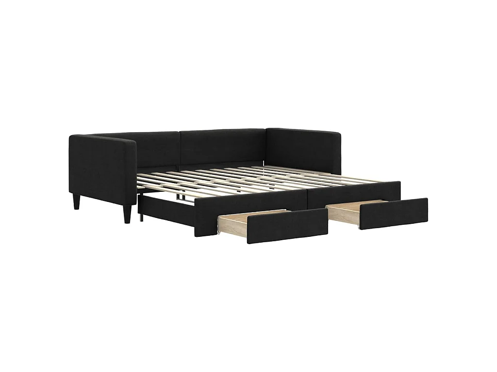 Cama dupla com gavetão e gavetas 100x200 cm tecido preto PT989854