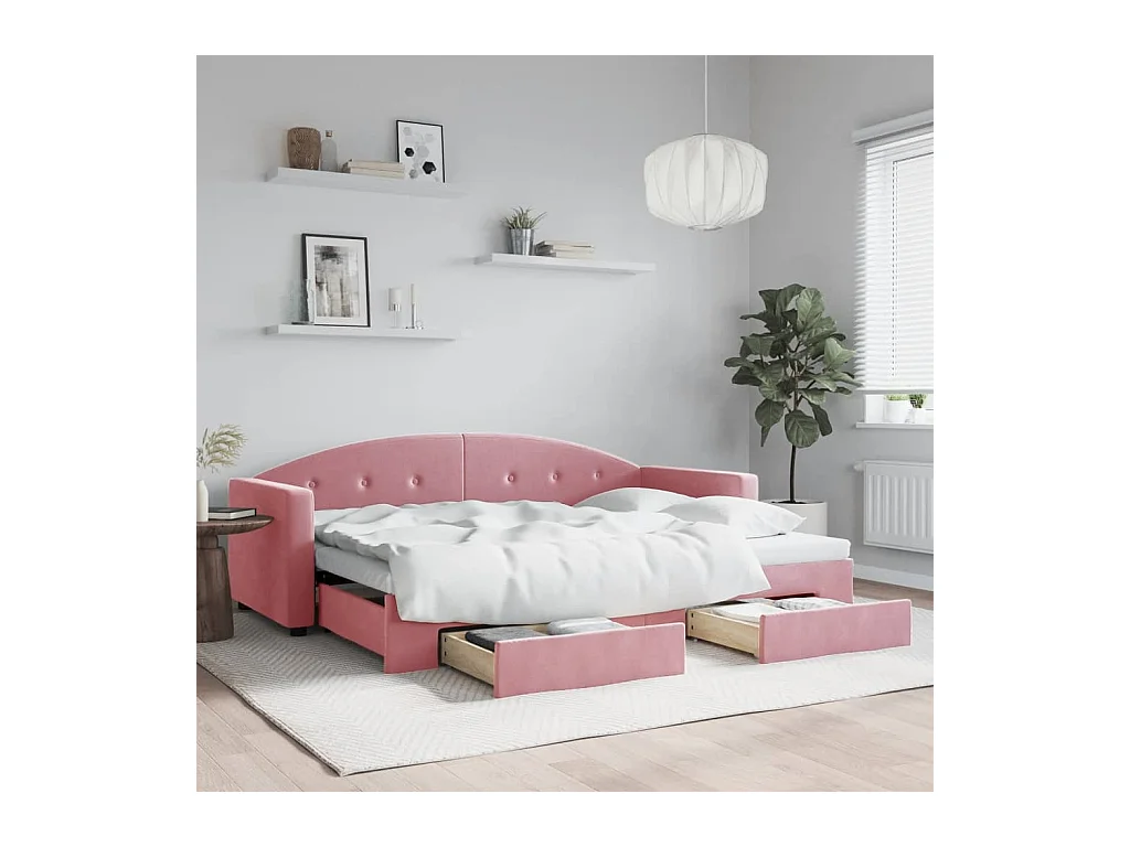 Sofá-cama 80x200 cm e gavetas com gavetão veludo rosa PT394476