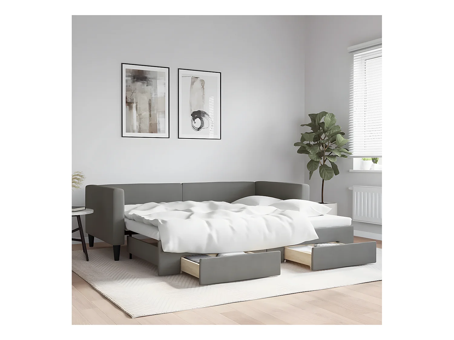 Lit gigogne et tiroirs gris foncé 90x190 cm tissu WVGQ5805
