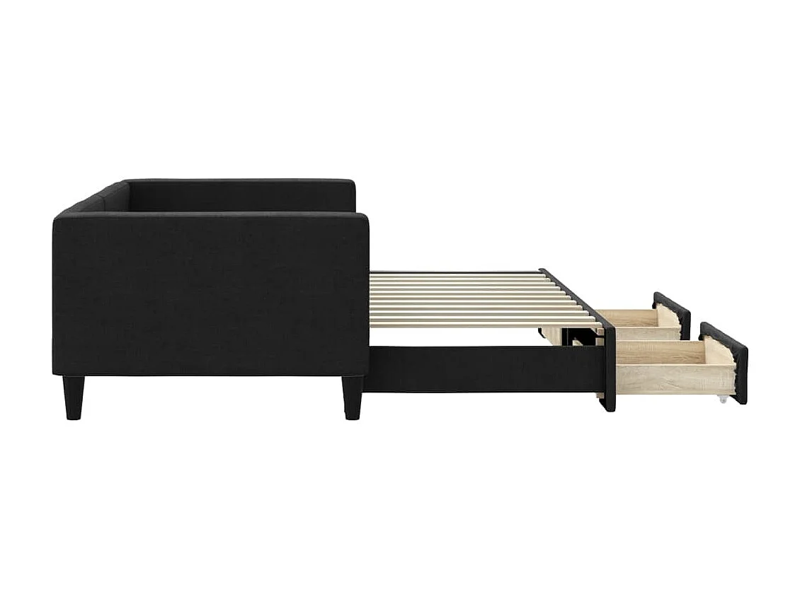Lit gigogne et tiroirs noir 90x200 cm tissu WVGQ4097