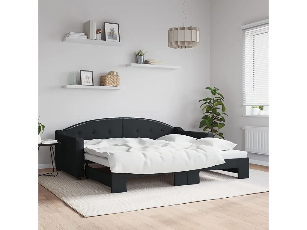 Lit gigogne noir 90x190 cm tissu WVGQ8309