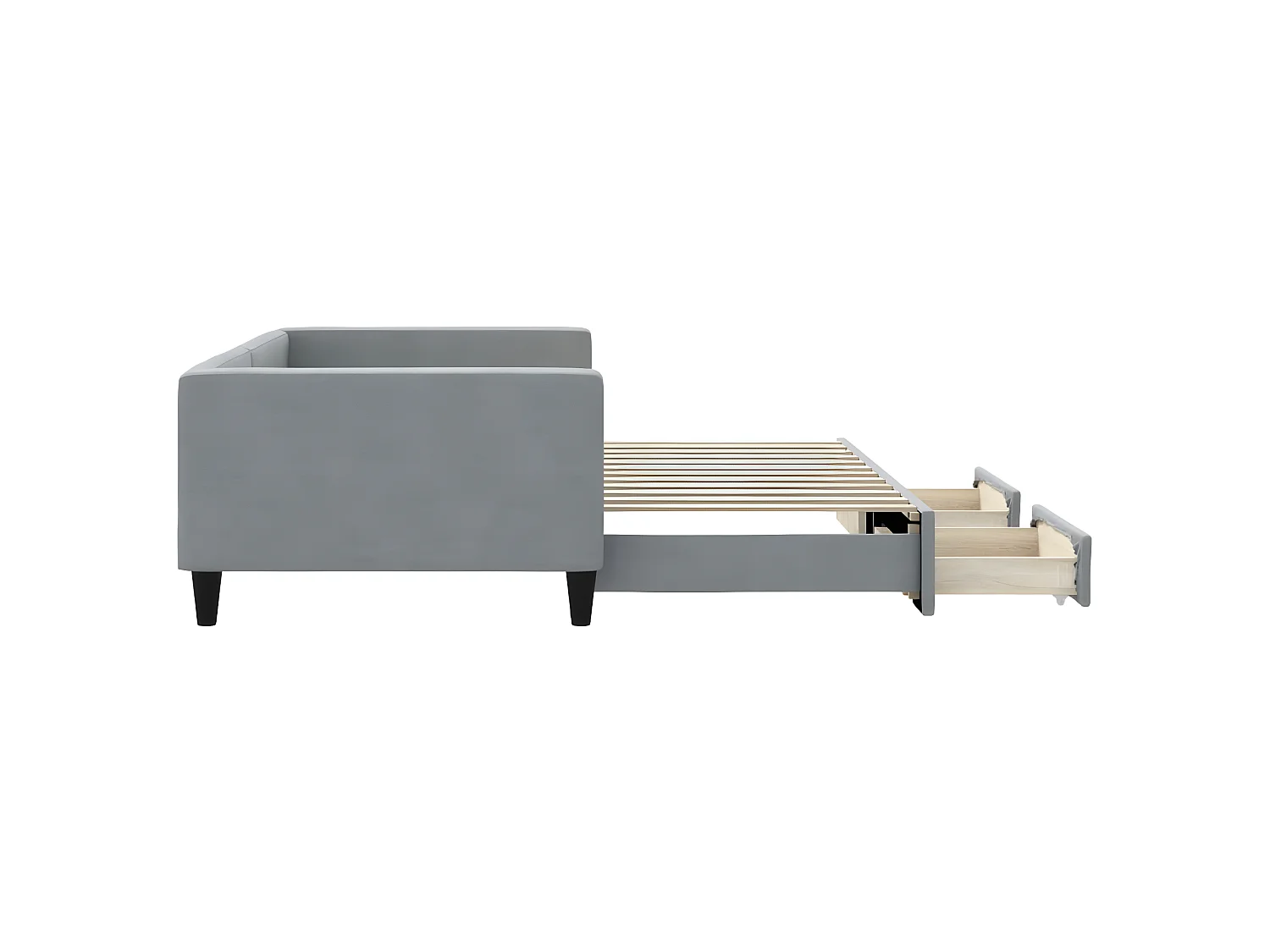 Lit gigogne et tiroirs gris clair 100x200 cm tissu WVGQ8241