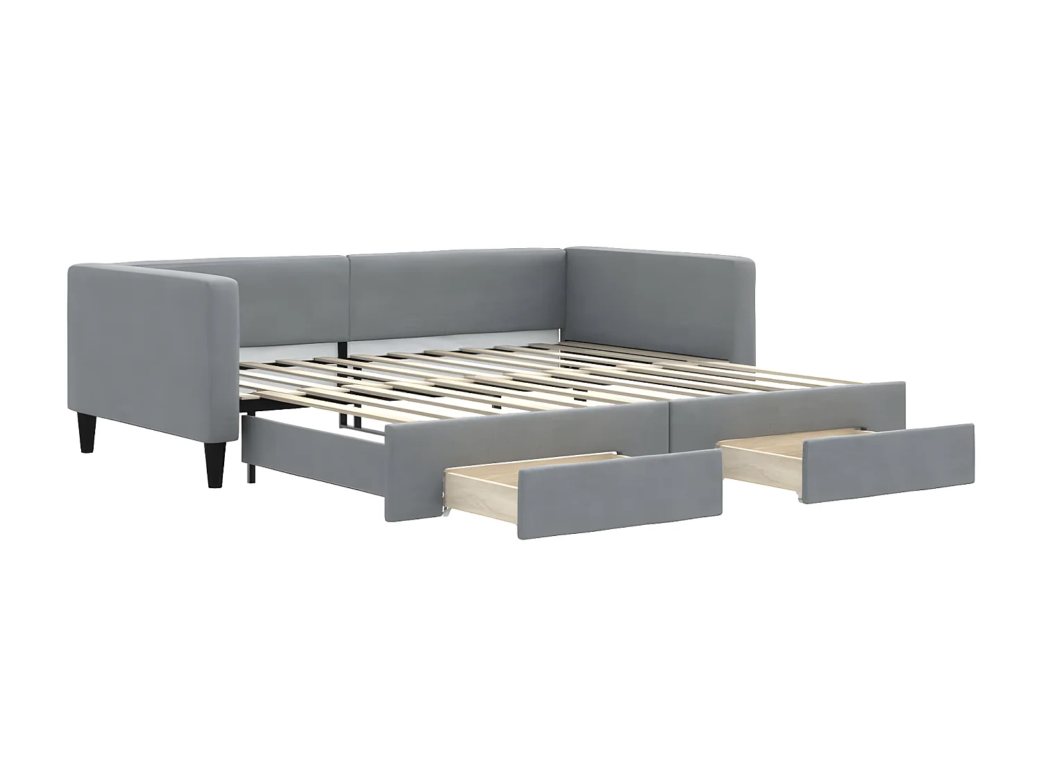 Lit gigogne et tiroirs gris clair 100x200 cm tissu WVGQ8241