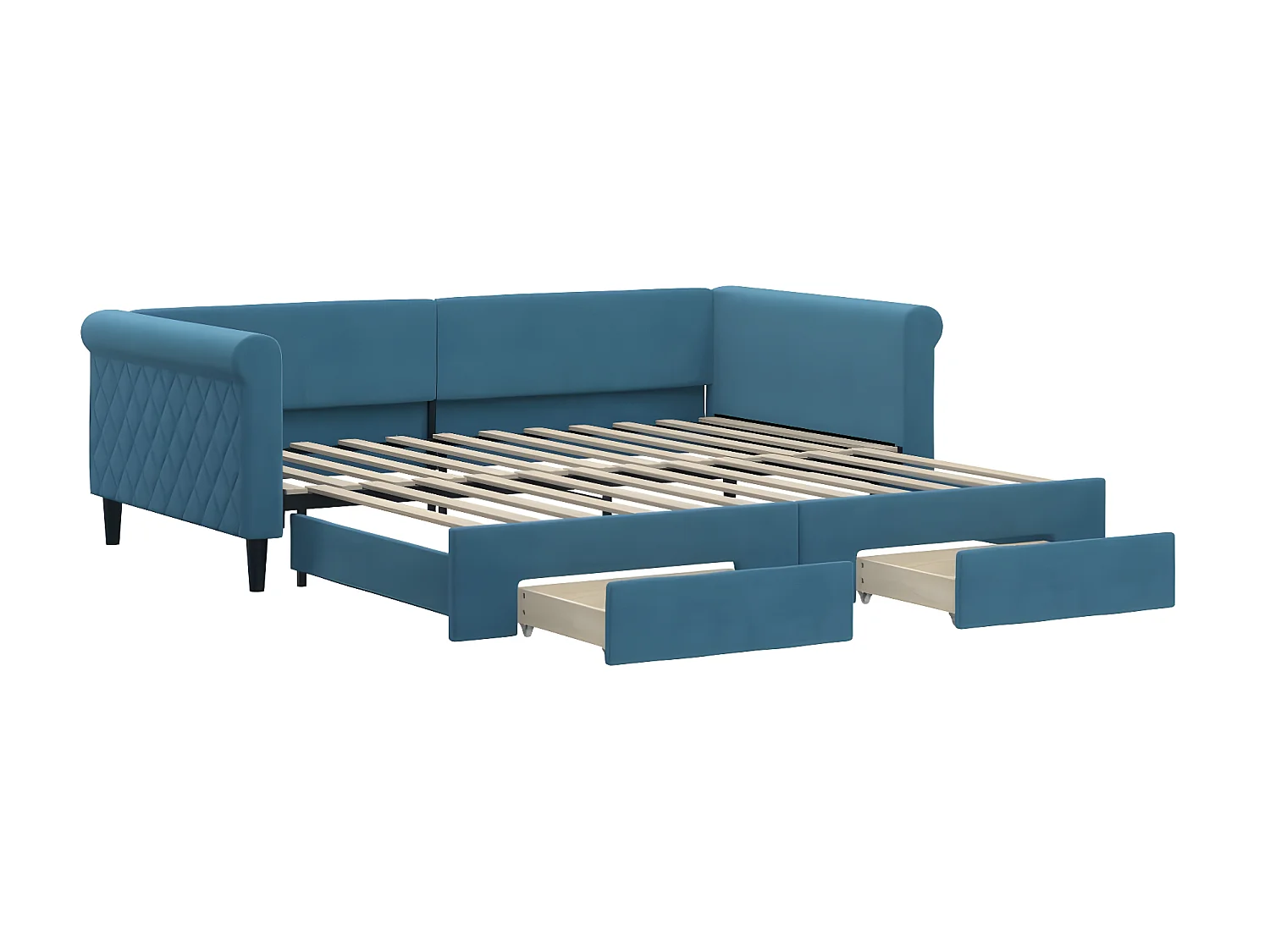 Lit gigogne et tiroirs bleu 100x200 cm velours WVGQ1842
