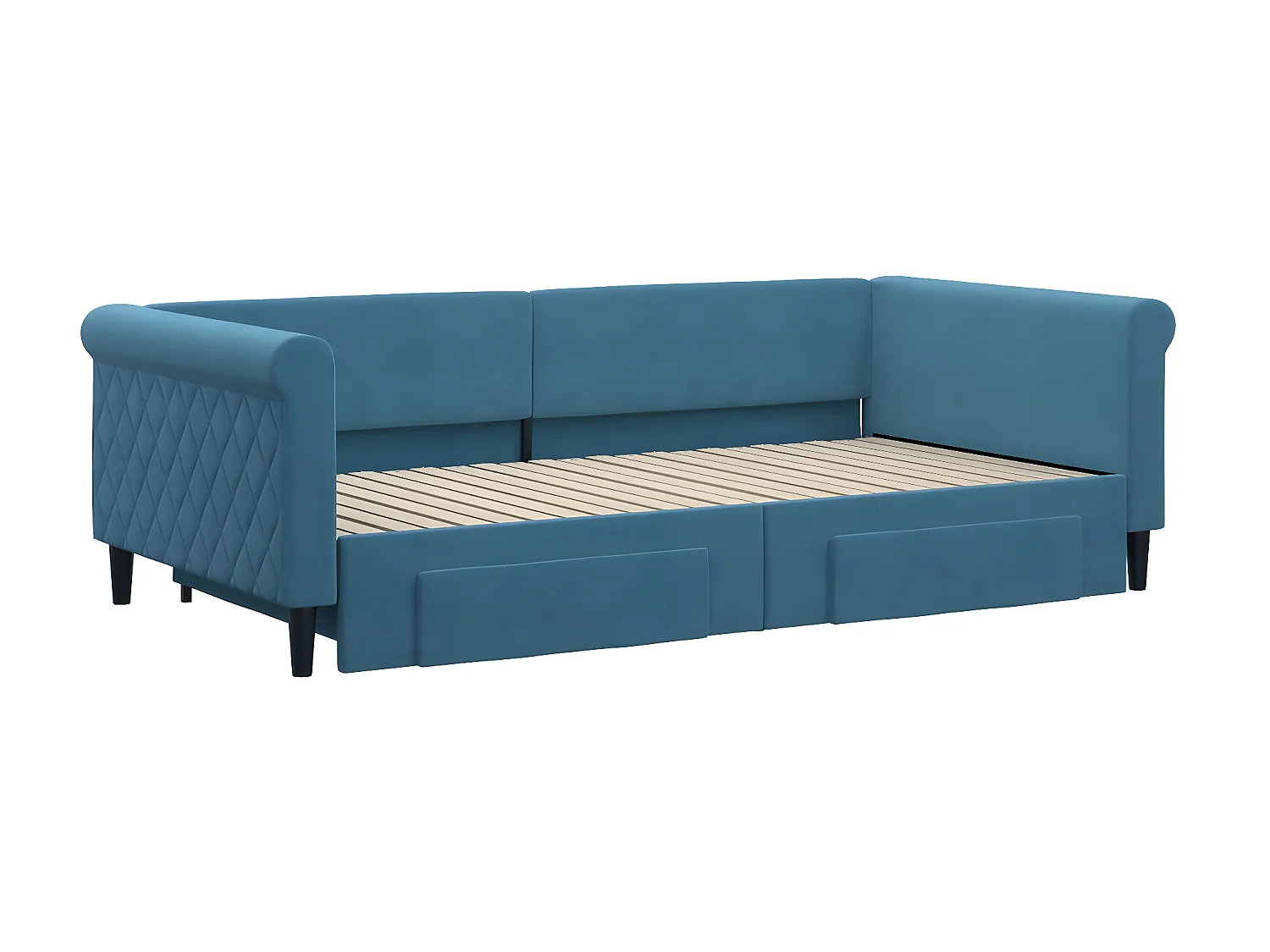 Lit gigogne et tiroirs bleu 100x200 cm velours WVGQ1842