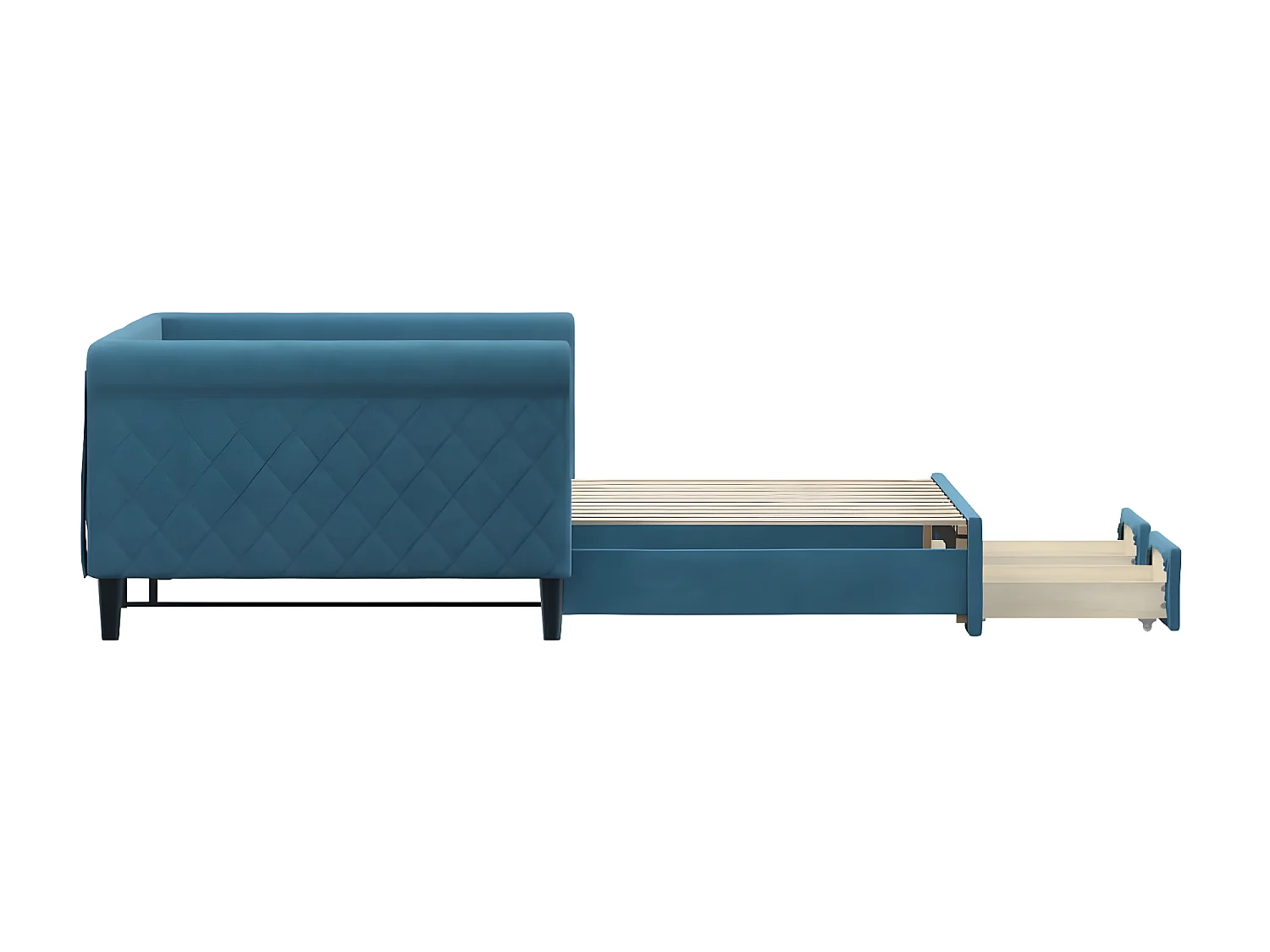 Lit gigogne et tiroirs bleu 100x200 cm velours WVGQ1842