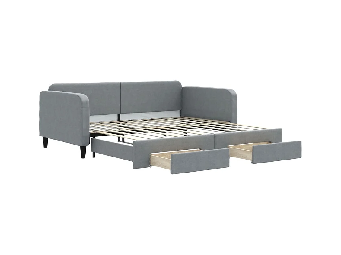 Lit gigogne et tiroirs gris clair 100x200 cm tissu WVGQ4359
