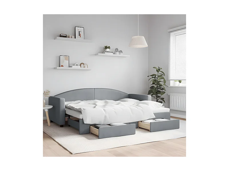 Tagesbett Ausziehbar,Ausziehbett mit Schubladen Hellgrau 80x200 cm Stoff -gkd97461