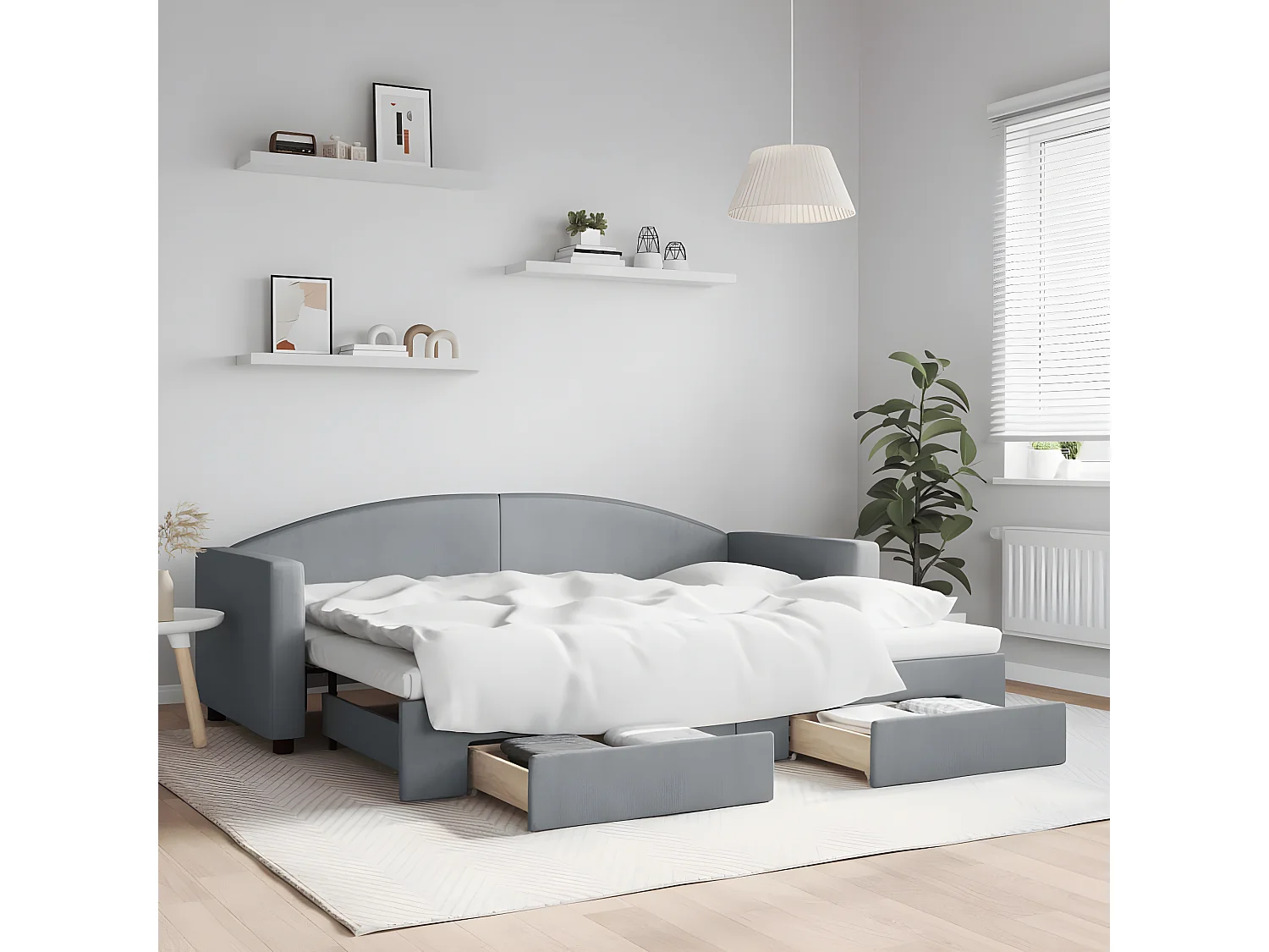 Tagesbett Ausziehbar,Ausziehbett mit Schubladen Hellgrau 80x200 cm Stoff -gkd97461