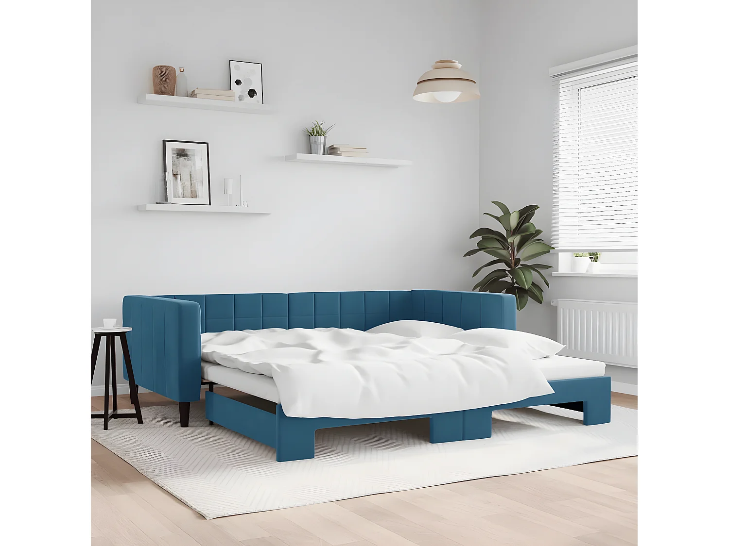 Sofá-cama 100x200 cm com gavetão veludo azul PT703796