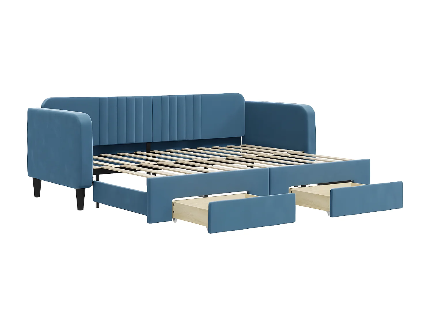 Cama dupla com gavetão e gavetas 80x200 cm veludo azul PT671428