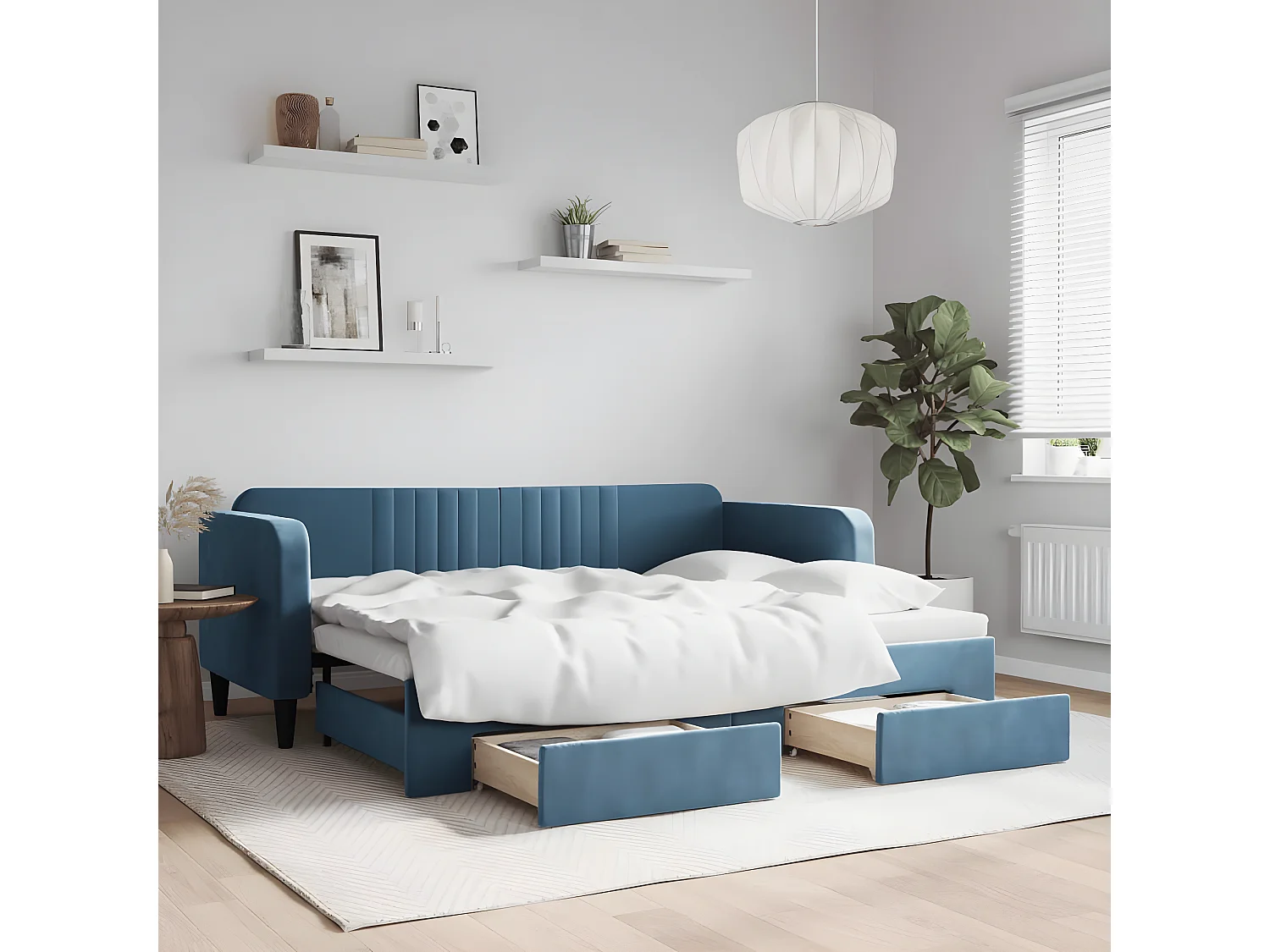 Cama nido con cajones terciopelo azul 80x200 cm ES310284