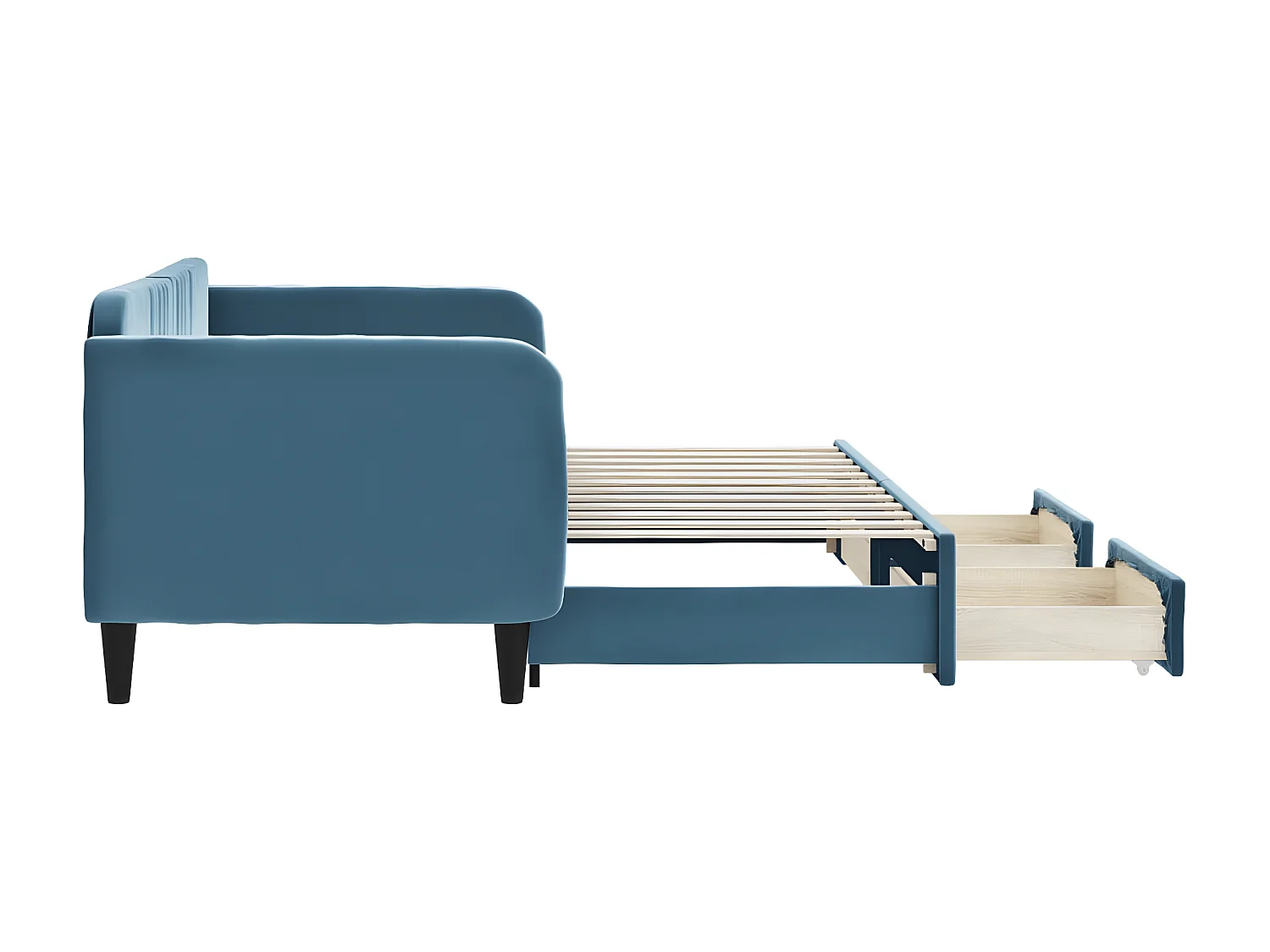 Cama nido con cajones terciopelo azul 80x200 cm ES310284