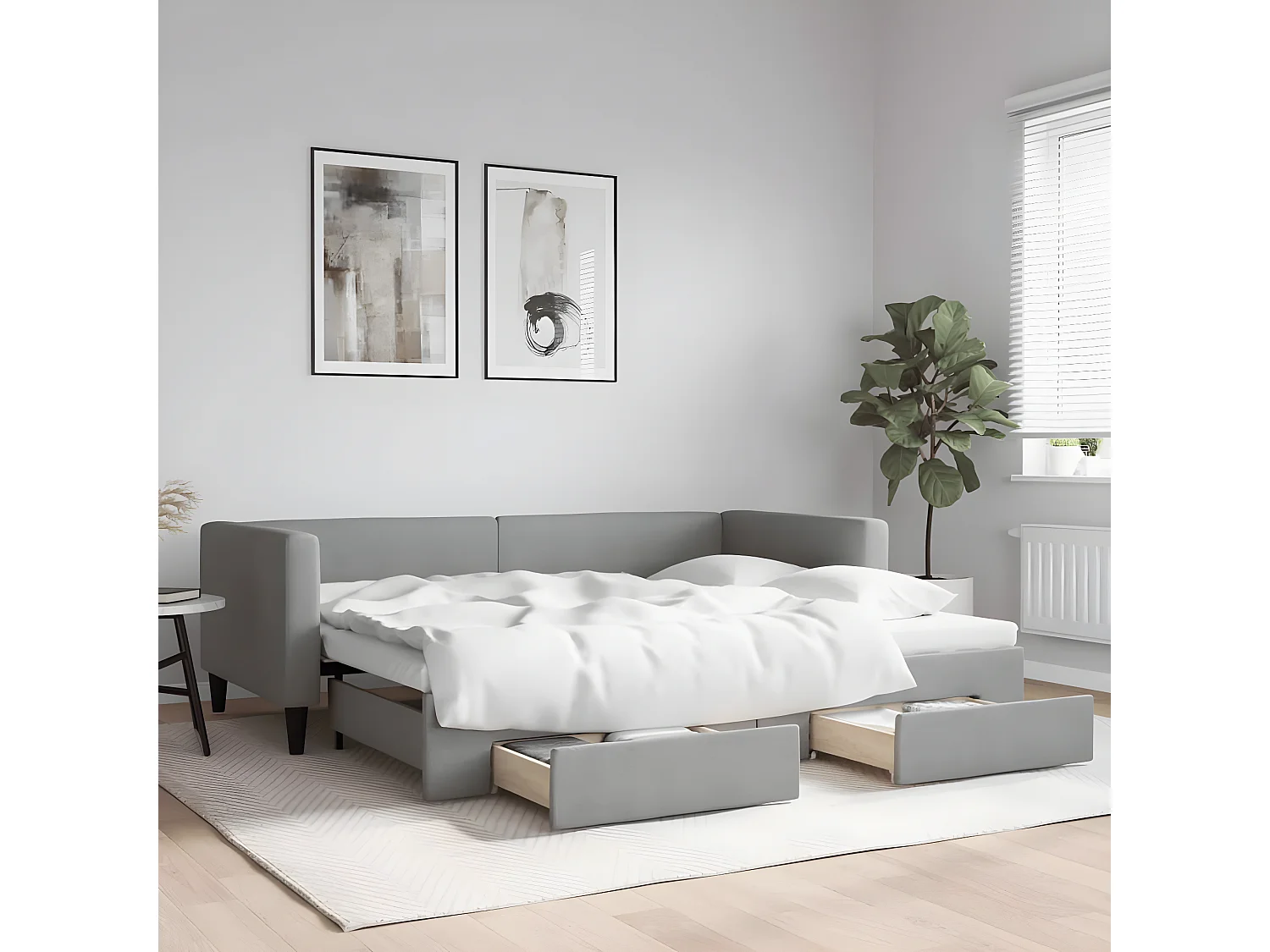 Cama dupla e gavetas 90x200 cm tecido cinzento-claro PT958321