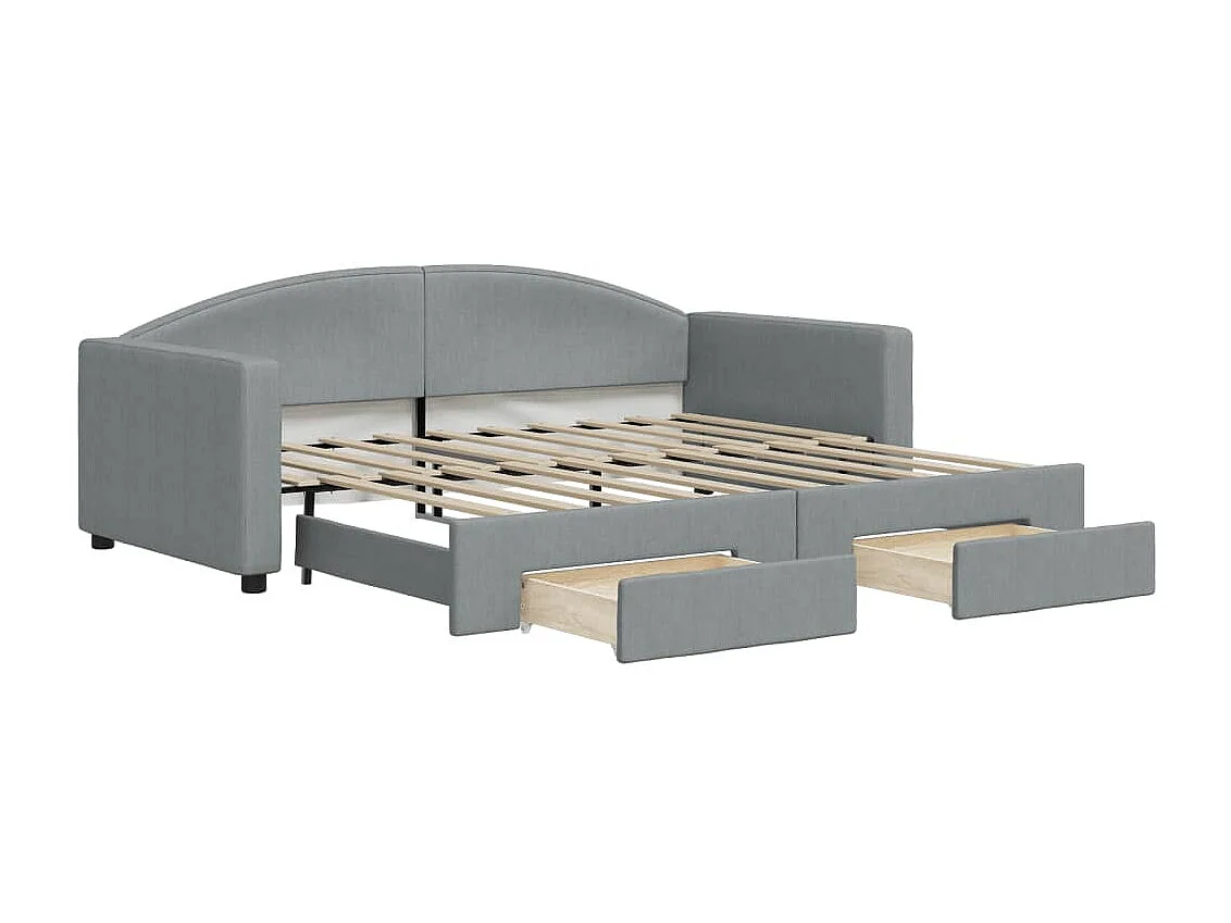 Lit gigogne et tiroirs gris clair 90x190 cm tissu WVGQ9056