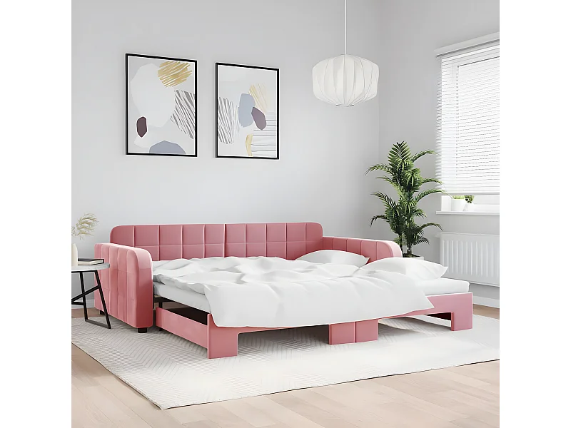 Lit gigogne rose 100x200 cm velours ASW59746