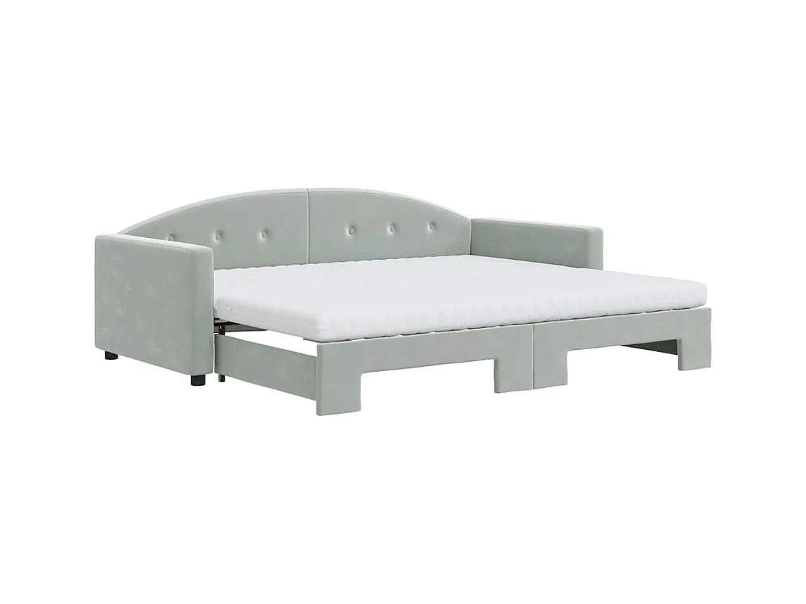 Slaapbank onderschuifbed matrassen 90x200 cm fluweel lichtgrijs NL54119