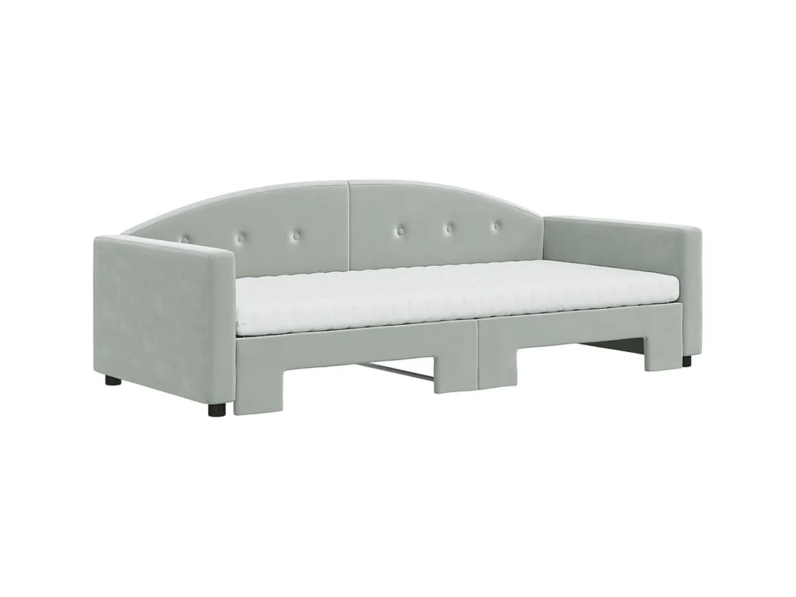 Slaapbank onderschuifbed matrassen 90x200 cm fluweel lichtgrijs NL54119