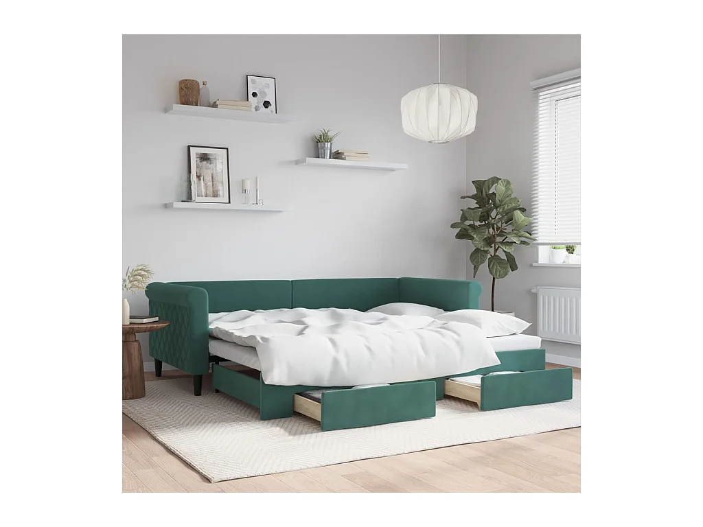 Cama nido con cajones terciopelo verde oscuro 90x200 cm ES553285