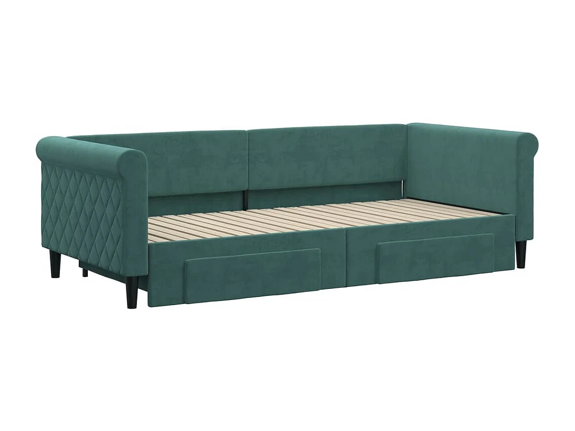 Cama dupla e gavetas 90x200 cm veludo verde-escuro PT767657