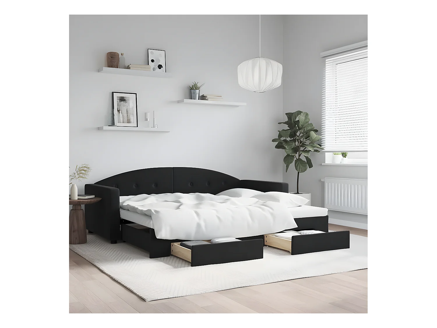 Lit gigogne et tiroirs noir 90x200 cm velours WVGQ1535