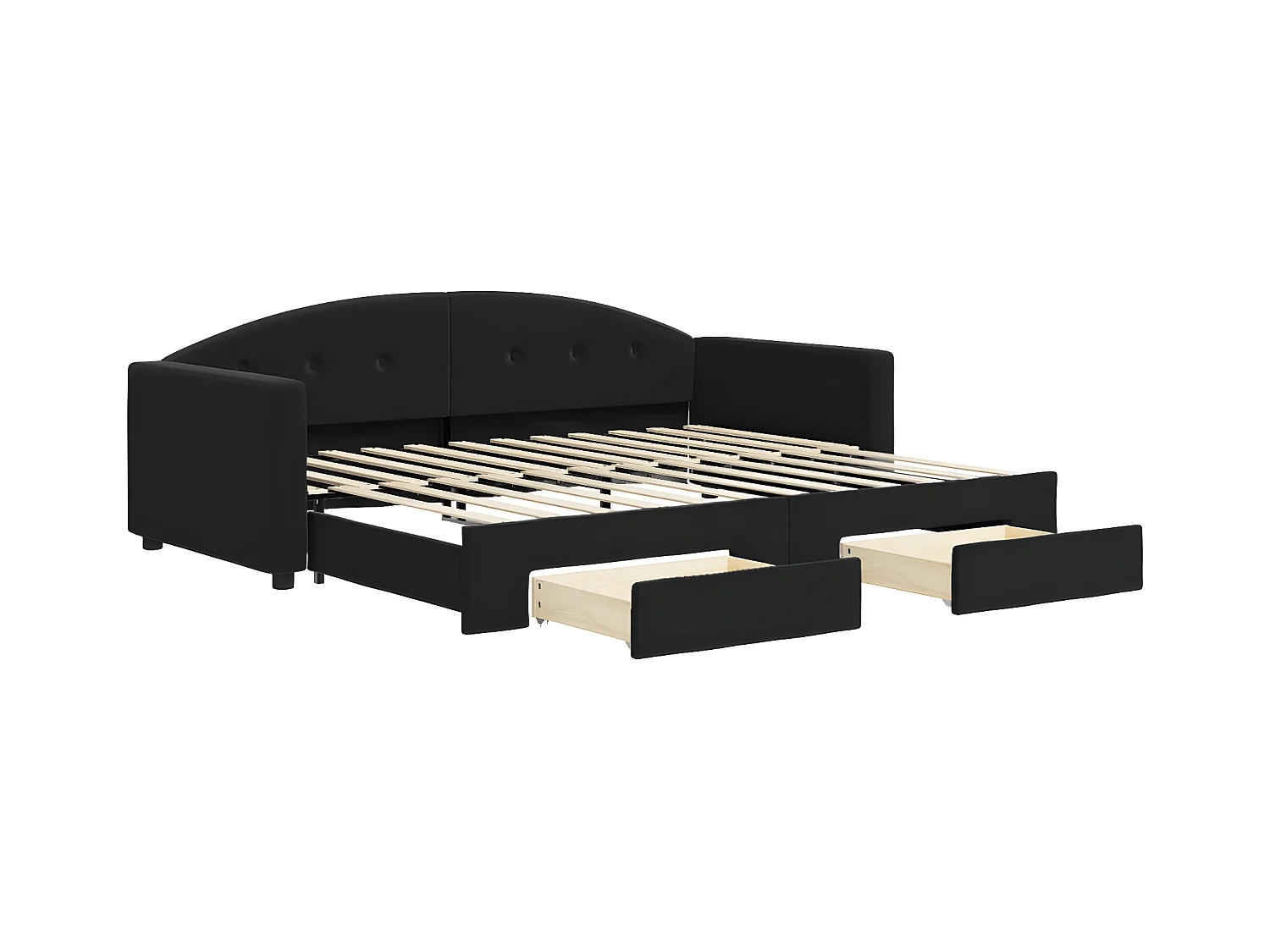 Lit gigogne et tiroirs noir 90x200 cm velours WVGQ1535