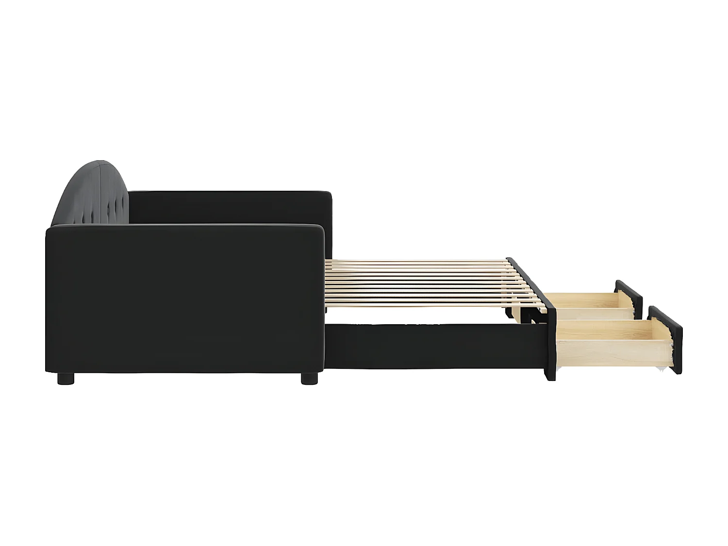 Lit gigogne et tiroirs noir 90x200 cm velours WVGQ1535