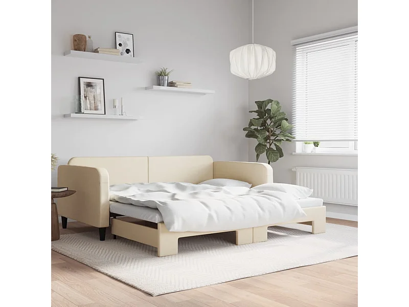 Lit gigogne crème 100x200 cm tissu WVGQ9680