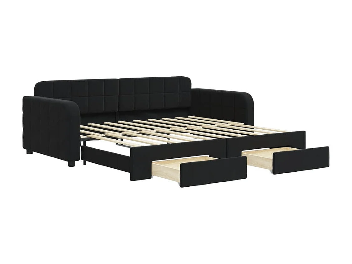 Lit gigogne et tiroirs noir 90x190 cm velours WVGQ6632